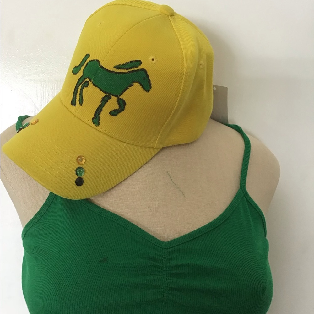 Yellow Jamaican Baseball Cap Hand Painted Horse. - Picture 3 of 4